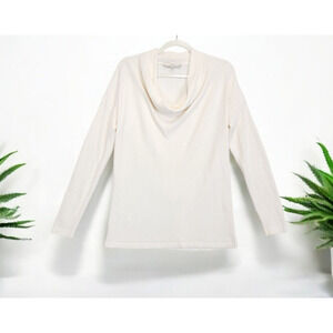 Loft Tunic Ribbed Wool Blend Sweater Cowl Neck Women M Cream Long Sleeve